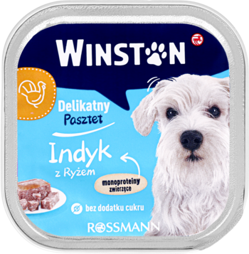 WINSTON ,karma pełnoporcjowa mokra dla dorosłych psów, z indykiem i ryżem,przód