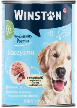 WINSTON ,karma pełnoporcjowa mokra dla dorosłych psów, z dziczyzną,przód