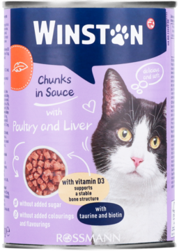 WINSTON Chunks in Sauce ,karma pełnoporcjowa mokra dla dorosłych kotów, z wątróbką i drobiem,przód