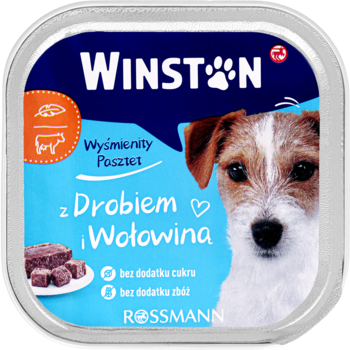 WINSTON ,karma pełnoporcjowa mokra dla dorosłych psów, z drobiem i wołowiną,przód