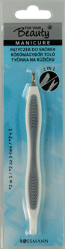 For Your Beauty patyczek do skórek 2w1 w blistrze. Biało-szare narzędzie do manicure, widok z przodu.