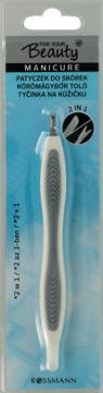 For Your Beauty patyczek do skórek 2w1 w blistrze. Biało-szare narzędzie do manicure, widok z przodu.