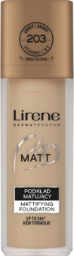 Lirene City Matt Podkład Matujący 203 Light z witaminami C+E, w beżowej butelce, widok z przodu.