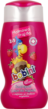BOBINI ,szampon i płyn do kąpieli dla dzieci powyżej pierwszego roku z olejkiem ze słodkich migdałów, mini,przód
