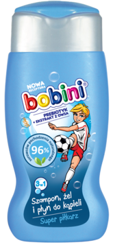 BOBINI ,szampon i płyn do kąpieli dla dzieci powyżej pierwszego roku życia z wyciągiem z rumianku,przód