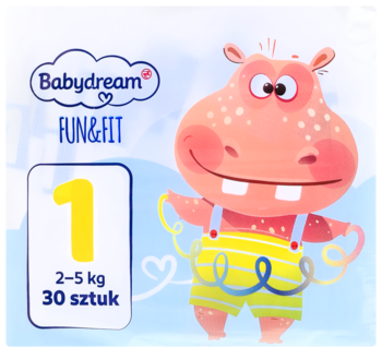 BABYDREAM Fun&Fit ,pieluchy, 1 Newborn, 2-5 kg,przód