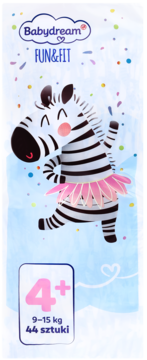 BABYDREAM Fun&Fit ,pieluchy, 4+ Maxi Plus, 9-15 kg,przód