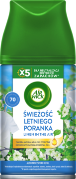Air Wick Freshmatic wkład, zapach Świeżość Letniego Poranka (Linen), zielony dozownik, 70 dni.