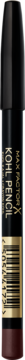 Max Factor Kohl Kajal Masterpiece kredka do oczu, czarna z brązową końcówką i złotym paskiem, widok z przodu.