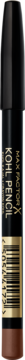 Kredka do oczu Max Factor Kohl Kajal Masterpiece w kolorze taupe, czarno-złota, pionowo, z barkodem.