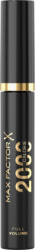 Max Factor 2000 Calorie tusz do rzęs w czarnym, walcowatym opakowaniu ze złotymi napisami, widok z przodu.