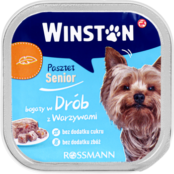 WINSTON Senior ,karma pełnoporcjowa mokra dla dorosłych psów, powyżej 7 roku życia, z drobiem i warzywami,przód