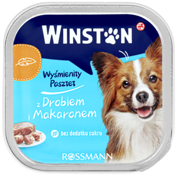 WINSTON ,karma pełnoporcjowa mokra dla dorosłych psów, psów z drobiem i makaronem,przód