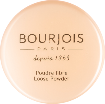 Puder sypki Bourjois Libre Loose Powder, okrągły kompakt w odcieniu jasnego beżu, widok z góry.