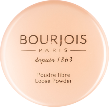 Jasnobeżowy puder sypki Bourjois Loose Powder w okrągłym, matowym opakowaniu, widok z góry.