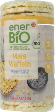 ENERBIO ,wafle kukurydziane z solą morską, bezglutenowe,przód