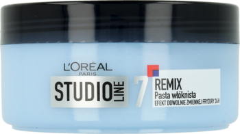 L'Oréal Studio Line 7 Remix, jasnoniebieska pasta włóknista do włosów w okrągłym słoiku, widok z przodu.
