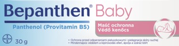 Bepanthen Baby maść ochronna 30g z pantenolem, w opakowaniu biało-różowo-niebieskim, widok z przodu.