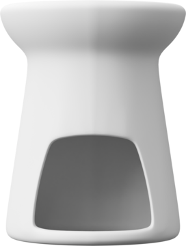 Biały ceramiczny kominek zapachowy do olejków i wosków, z dużą wnęką na podgrzewacz, widok z przodu.