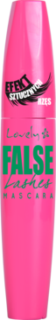 Różowa mascara Lovely False Lashes, z efektem sztucznych rzęs, w matowej tubie, widok z przodu.
