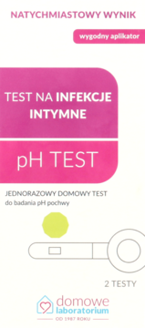 Różowe opakowanie domowego testu pH pochwy do wykrywania infekcji intymnych, z napisem "pH TEST", 2 sztuki.