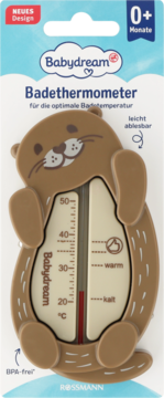 Babydream termometr do kąpieli, brązowa wydra na białym tle. Wskazuje temperaturę, 0+ miesięcy, BPA-free.