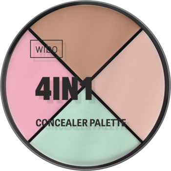 Okrągła paleta korektorów WIBO 4in1 (brąz, róż, beż, zieleń) do korekcji niedoskonałości cery.