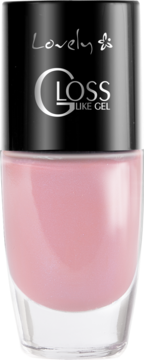 Lovely Gloss Like Gel lakier do paznokci w jasnoróżowym kolorze, w butelce z czarną nakrętką, widok z przodu.
