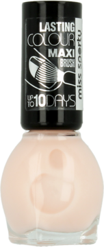 Miss Sporty Lakier Lasting Colour Maxi Brush 110 So Elegant, beżowy, w szklanej butelce, widok z przodu.
