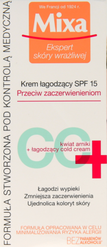 MIXA ,krem łagodzący przeciw zaczerwienieniom, SPF 15,przód