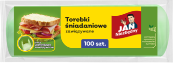 Zielone opakowanie torebek śniadaniowych Jan Niezbędny z uszami, z wizerunkiem kanapki, 100 szt.