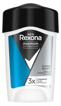 Rexona MEN Clean Scent Maximum Protection 3x antyperspirant w sztyfcie, biało-niebieski z czarną nakrętką, front.