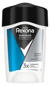 Rexona MEN Clean Scent Maximum Protection 3x antyperspirant w sztyfcie, biało-niebieski z czarną nakrętką, front.