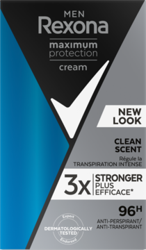 Antyperspirant w kremie Rexona Men Maximum Protection Clean Scent, czarno-niebieskie opakowanie, 96H.