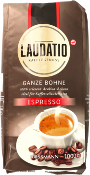 LAUDATIO,kawa ziarnista, palona, 100% Arabica,przód