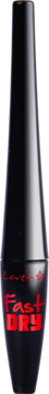 Szybkoschnący czarny eyeliner Lovely Fast Dry w stożkowej butelce z czerwonym napisem, widok z przodu.