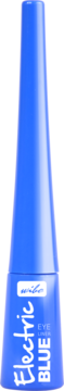 Eyeliner Wibo Electric Blue w intensywnym kobaltowym kolorze, butelka z logo, widok z przodu.