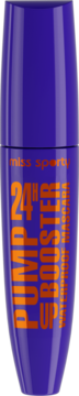 Tusz Miss Sporty Pump Up Booster Waterproof w fioletowej tubie z pomarańczowymi literami, widok frontalny.