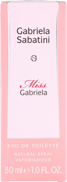 Jasnoróżowe opakowanie wody toaletowej Gabriela Sabatini Miss Gabriela 30ml, widok z przodu.
