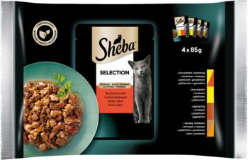 SHEBA Selection in Sauce ,karma pełnoporcjowa mokra dla dorosłych kotów, Soczyste Smaki, w sosie,przód