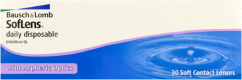Bausch + Lomb Softlens daily disposable contact lenses box, beige and blue, 30 soft lenses.