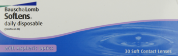Bausch & Lomb Softlens daily disposable, pudełko 30 jednodniowych soczewek, niebiesko-białe z falą.
