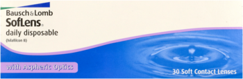 Bausch & Lomb Softlens daily disposable soczewki, białe pudełko z falą wody i napisem 30 Soft Contact Lenses.