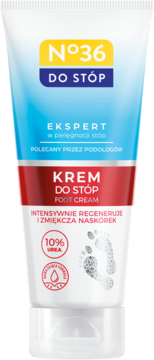 Biała tubka kremu N°36 DO STÓP z 10% UREA, regeneruje i zmiękcza naskórek, widok z przodu.