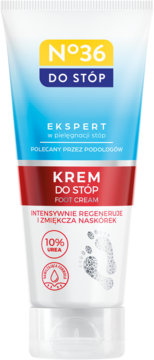 Biała tubka kremu N°36 DO STÓP z 10% UREA, regeneruje i zmiękcza naskórek, widok z przodu.