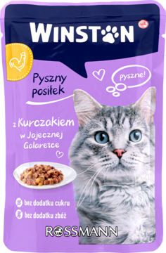 WINSTON Pyszny posiłek ,karma pełnoporcjowa mokra dla dorosłych kotów, z kurczakiem w jajecznej galaretce,przód