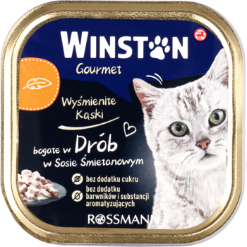 WINSTON Gourmet ,karma pełnoporcjowa mokra dla dorosłych kotów, z drobiem w sosie śmietankowym,przód