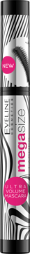 Eveline Cosmetics MegaSize mascara w tubie z motywem zebry, z różowymi etykietami 'NEW' i 'ULTRA VOLUME MASCARA'.