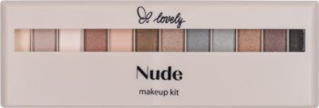 Paleta cieni do powiek So lovely Nude makeup kit, 14 matowych i błyszczących odcieni nude, widok z góry.