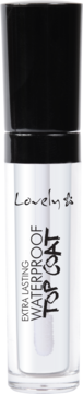 Lovely Extra Lasting Waterproof Top Coat w przezroczystej butelce z czarną nakrętką, pionowo.